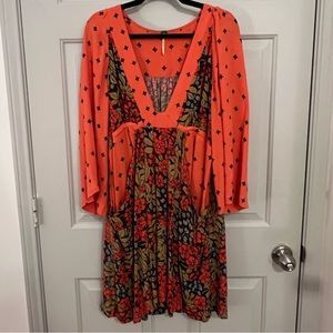 Free People Orange Floral Mini Dress size Large